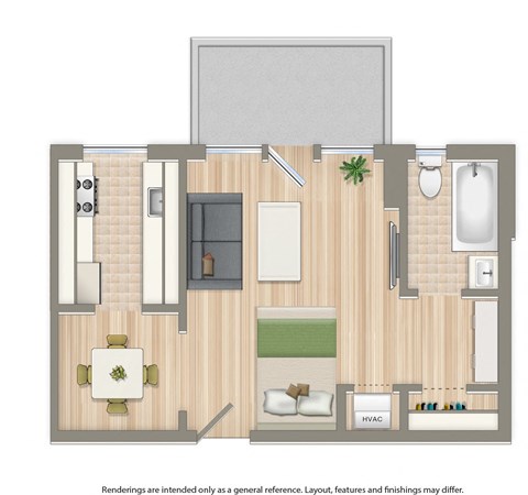 studio apartment floor plan rendering at juniper courts tax credit apartments in washington dc